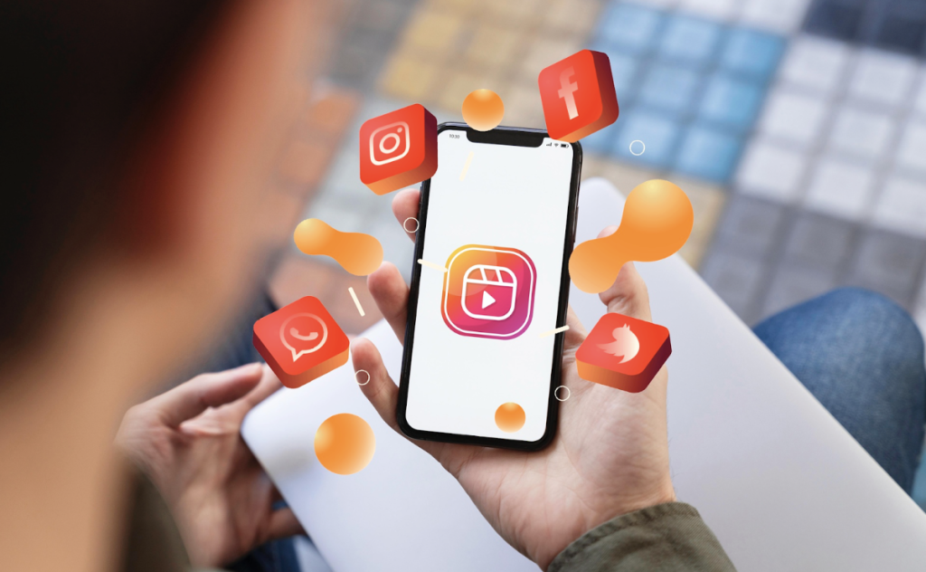 phone with instagram icons floating