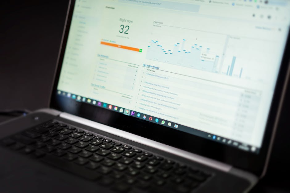 A clean analytics dashboard displaying key engagement metrics such as CLV, NPS, retention rate, and daily active users, with charts and graphs for easy data analysis - Customer engagement strategy Laptop displaying data analytics dashboard