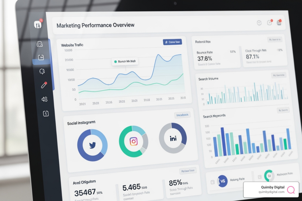 computer with graph about marketing performance overview 