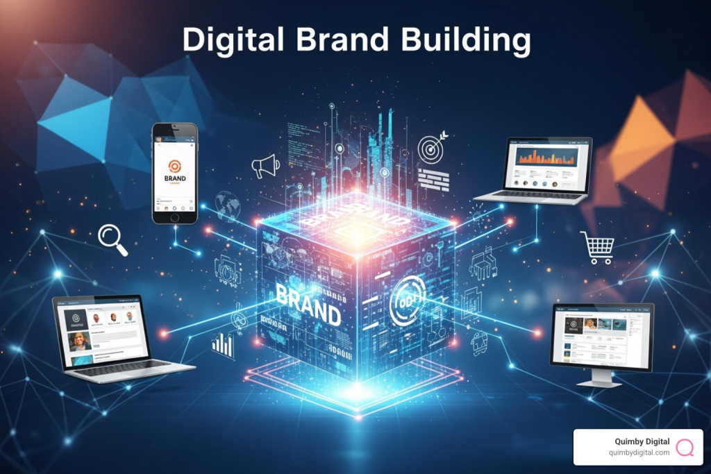 Consistent brand visuals across a website, Instagram, and TikTok - digital brand building cube connexion with computer