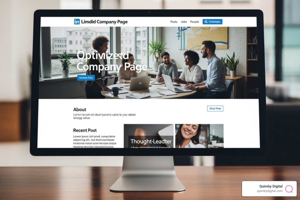 Computer screen displaying an optimized LinkedIn company page