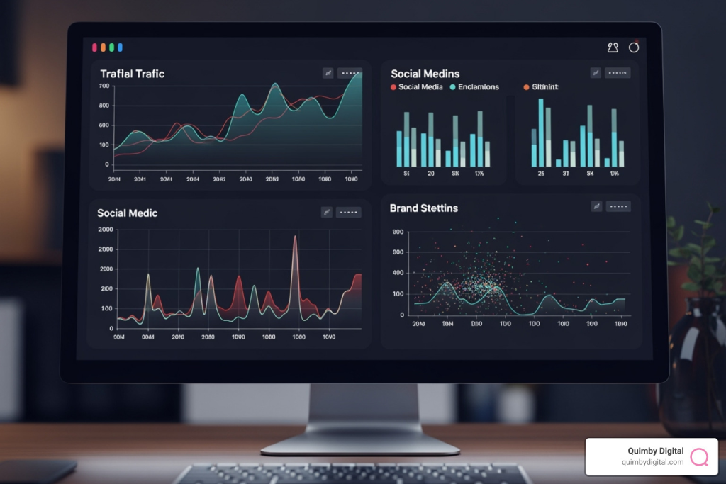 Dashboard showing key brand awareness metrics - Brand awareness growth computer showing graphs