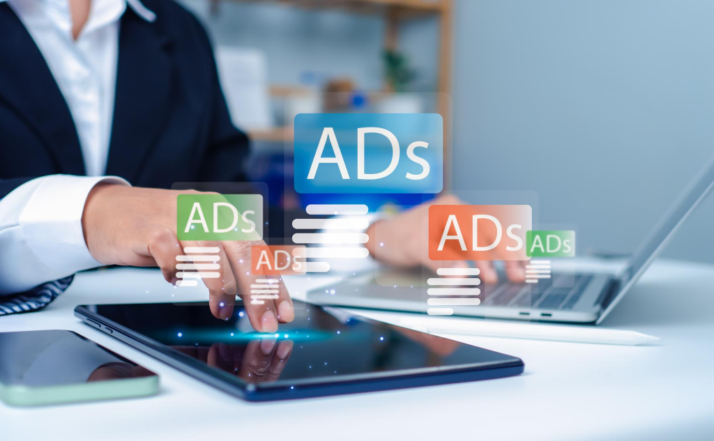 ads infographic with a women holding a ipad