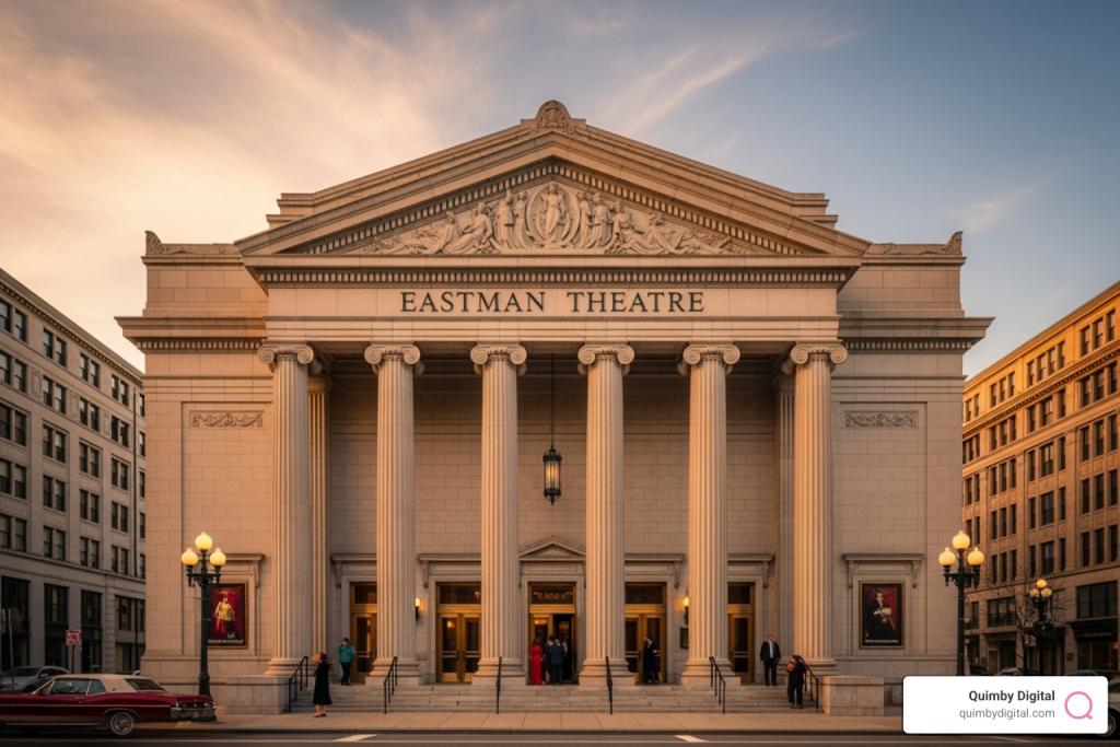 well-known Rochester location like High Falls or the Eastman Theatre - social media agency rochester Historic theater with grand architecture.