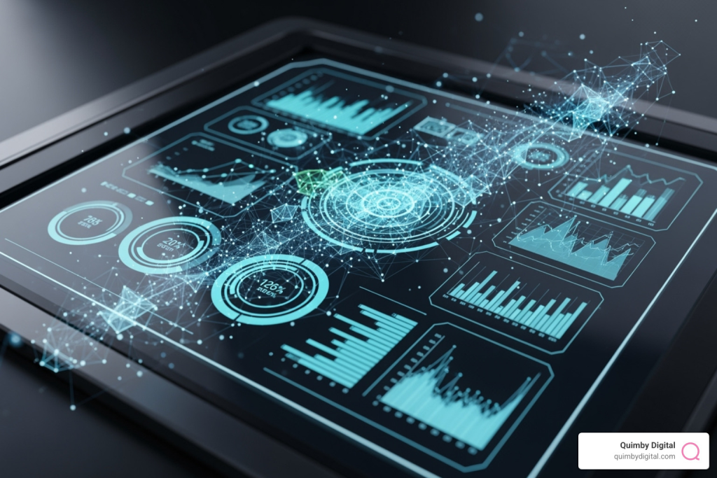 dashboard showing data analytics and AI-driven consumer insights - CPG digital strategy Futuristic data visualization interface design