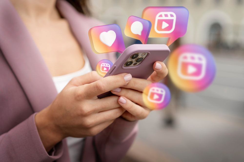 Pink suit with instagram icon