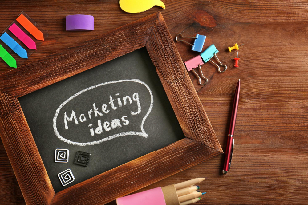 wood board with marketing ideas