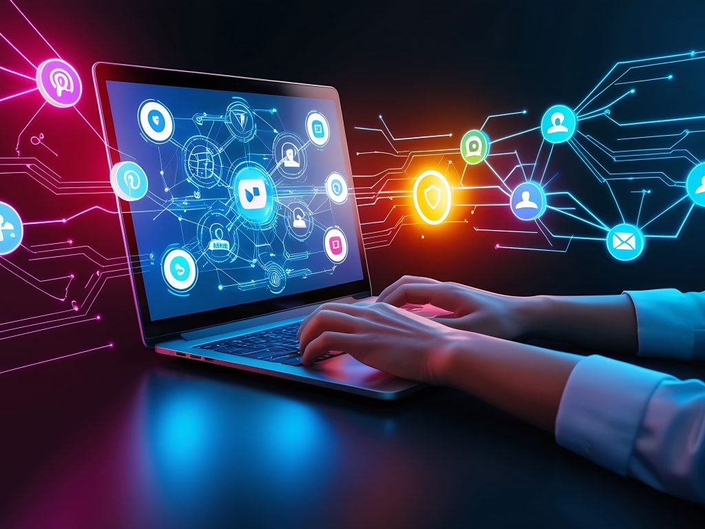 blue connexion with people linking 