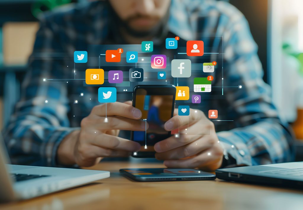 someone typinc and social media icon