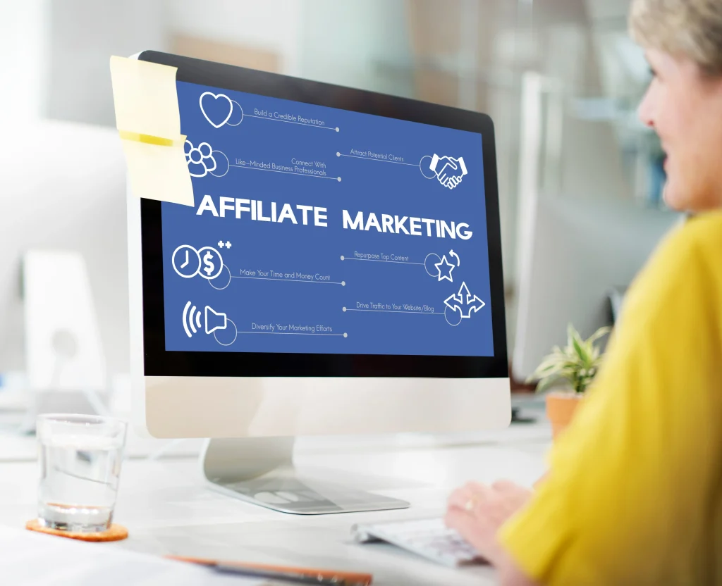 affiliate marketing on a blue background