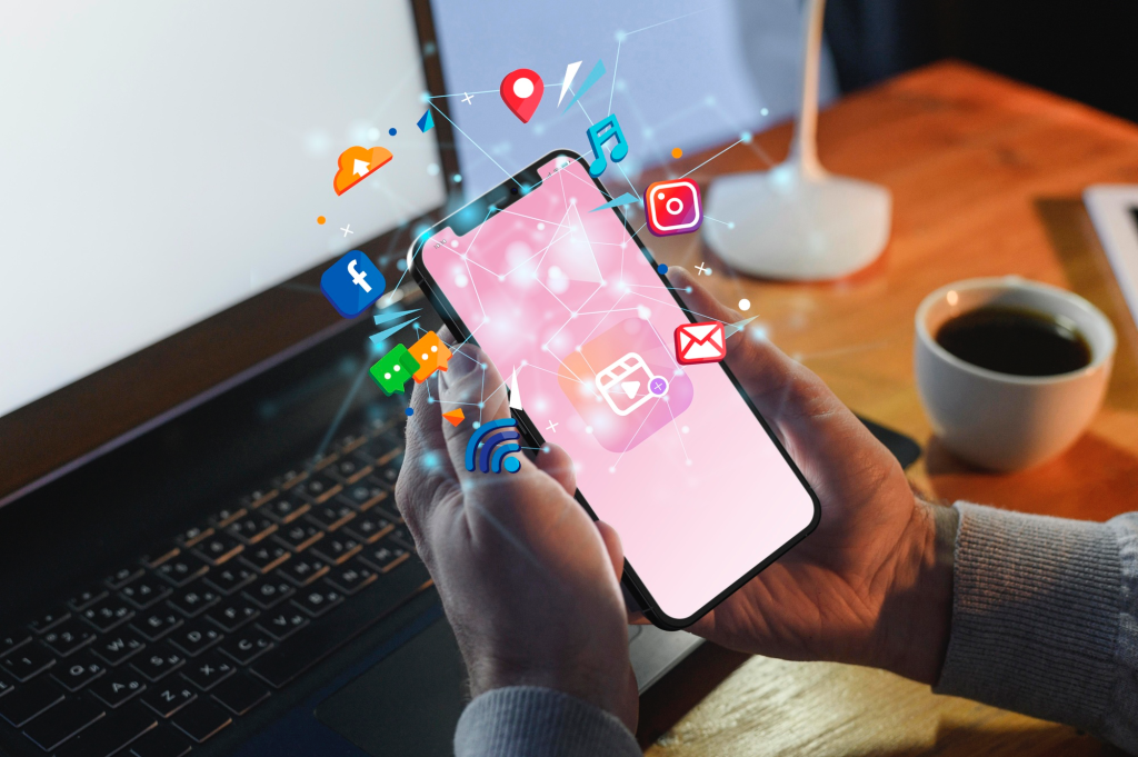pink phone and instagram 