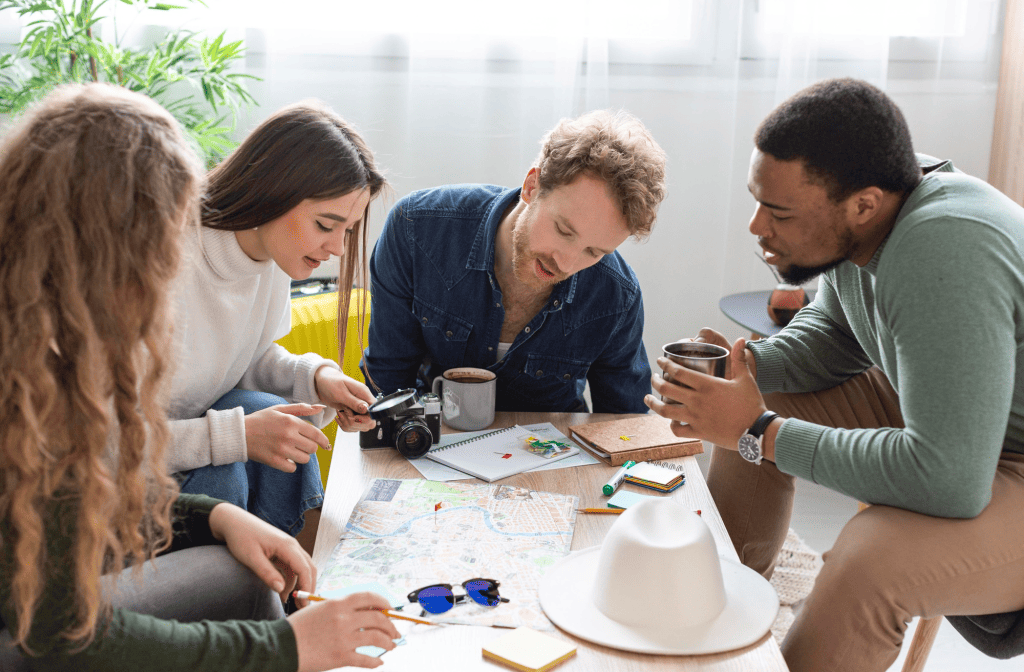 people discucussion around a map