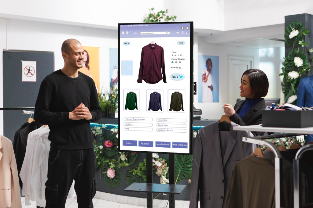 someone presenting clothes on a boards