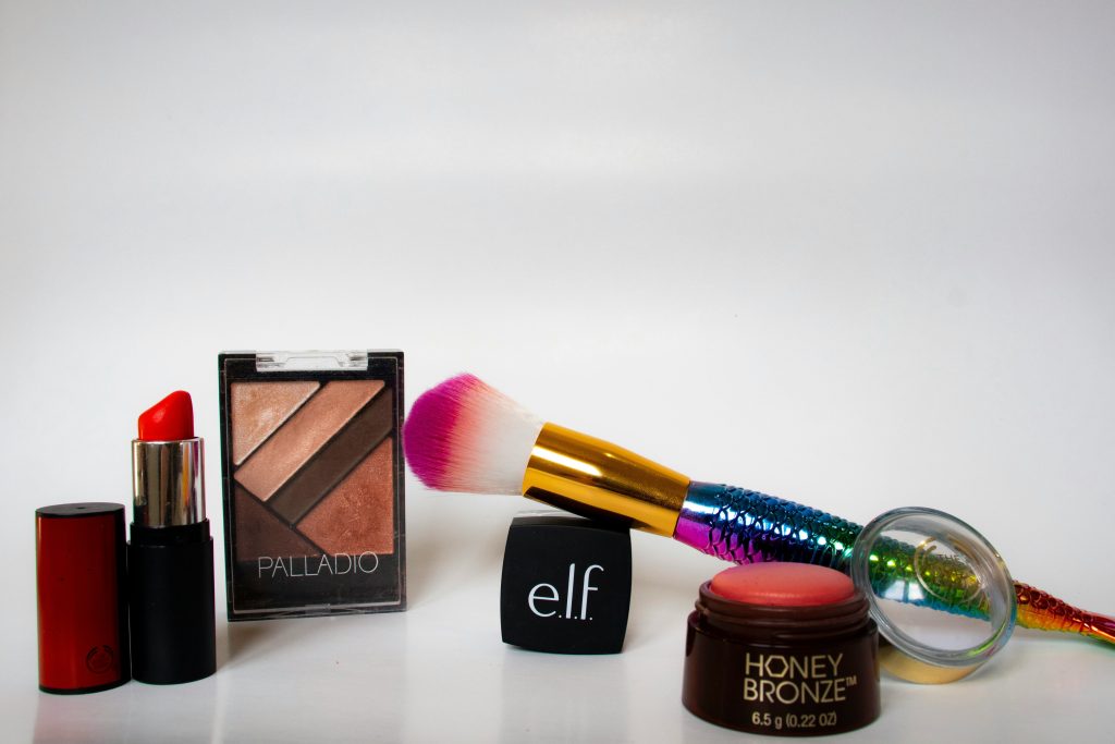 makeup on table