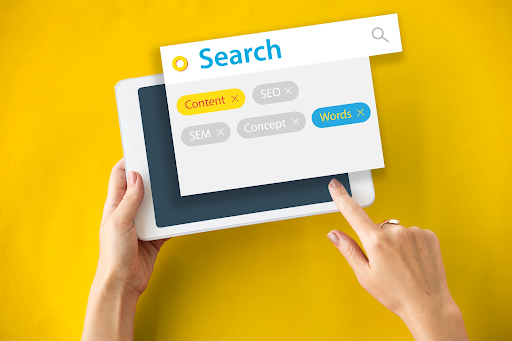 yellow background with a search bar