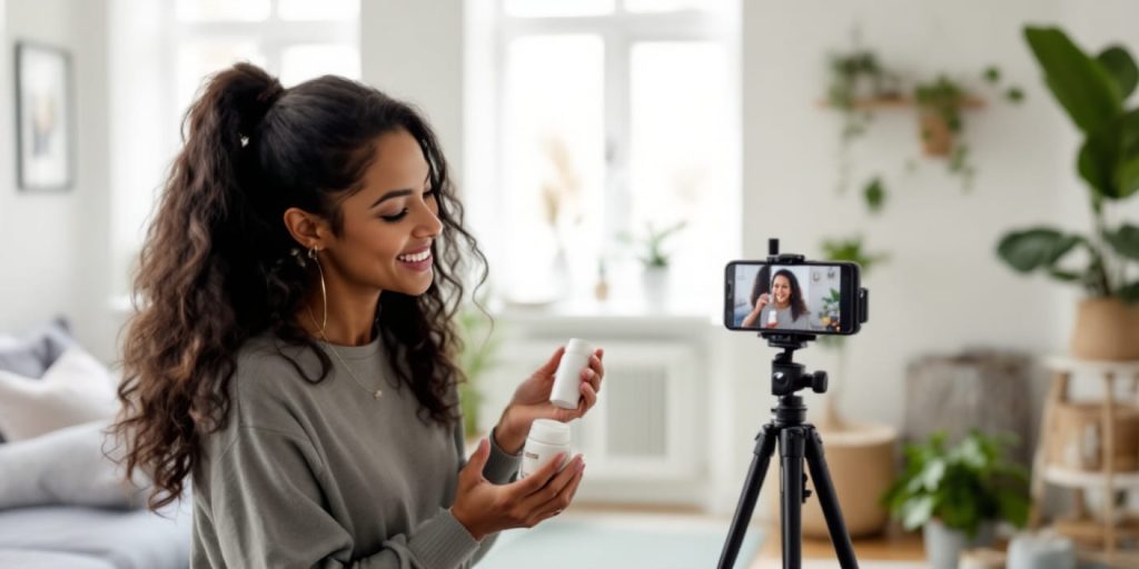 wellness infleuncer on a video camera