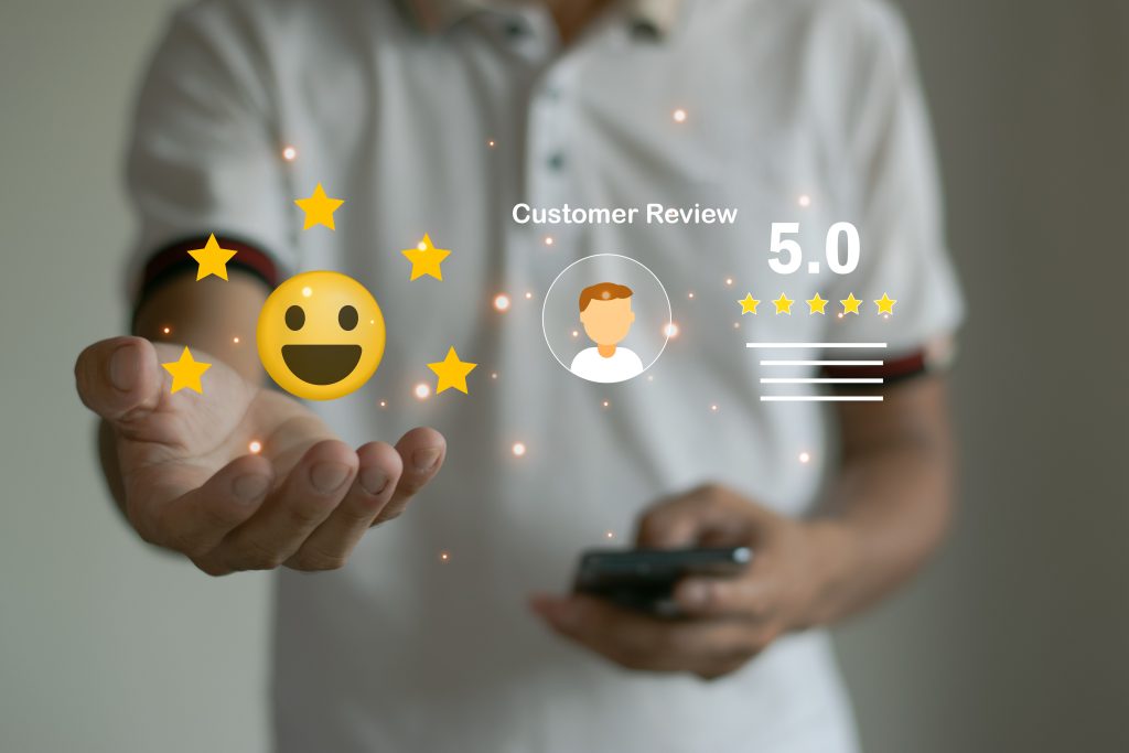 men use their smartphone choose happy smiley face